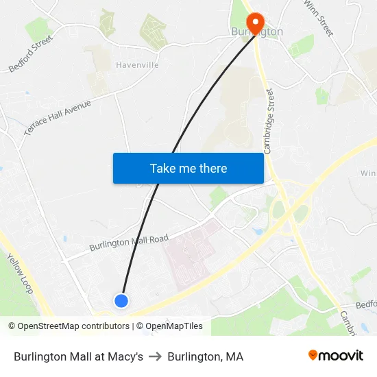 Burlington Mall at Macy's to Burlington, MA map