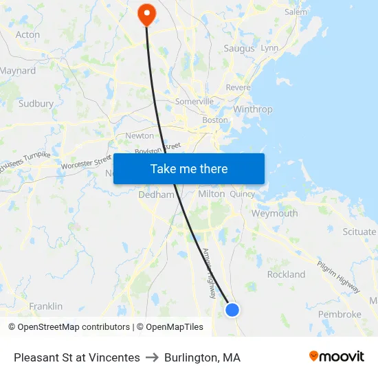 Pleasant St at Vincentes to Burlington, MA map