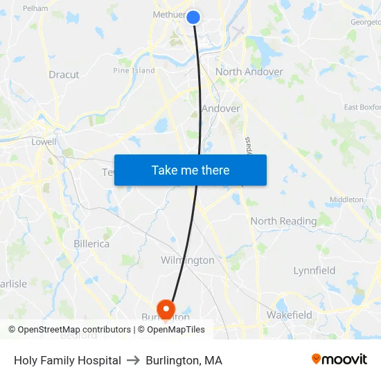Holy Family Hospital to Burlington, MA map
