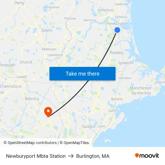 Newburyport Mbta Station to Burlington, MA map