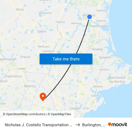 Nicholas J. Costello Transportation Center to Burlington, MA map