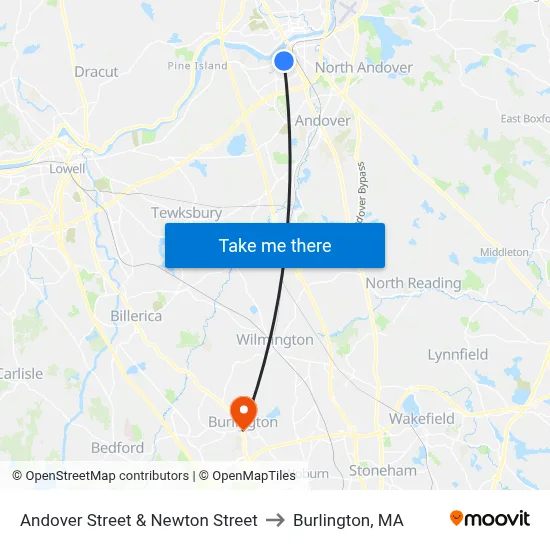 Andover Street & Newton Street to Burlington, MA map
