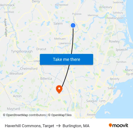 Haverhill Commons, Target to Burlington, MA map