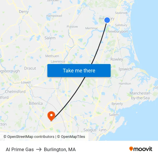 Al Prime Gas to Burlington, MA map
