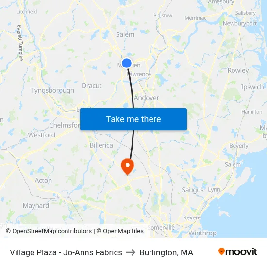 Village Plaza -  Jo-Anns Fabrics to Burlington, MA map