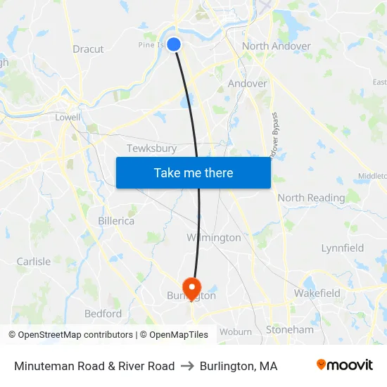 Minuteman Road & River Road to Burlington, MA map