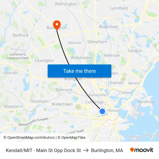 Kendall/MIT - Main St Opp Dock St to Burlington, MA map
