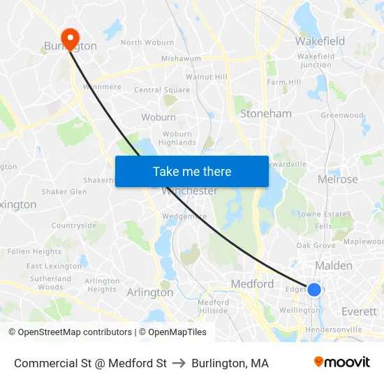 Commercial St @ Medford St to Burlington, MA map