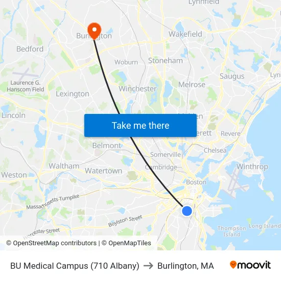 BU Medical Campus (710 Albany) to Burlington, MA map