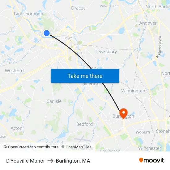 D'Youville Manor to Burlington, MA map