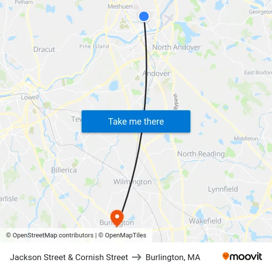 Jackson Street & Cornish Street to Burlington, MA map