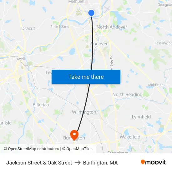 Jackson Street & Oak Street to Burlington, MA map