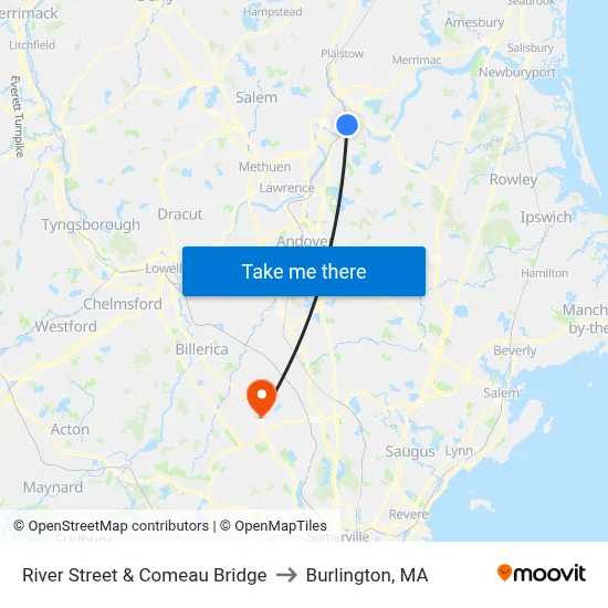 River Street & Comeau Bridge to Burlington, MA map