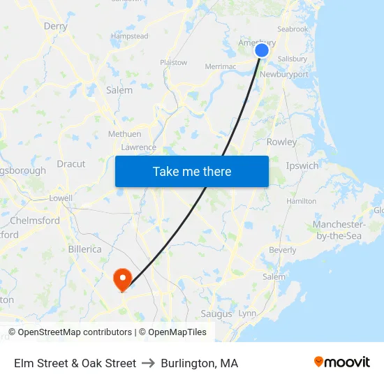 Elm Street & Oak Street to Burlington, MA map