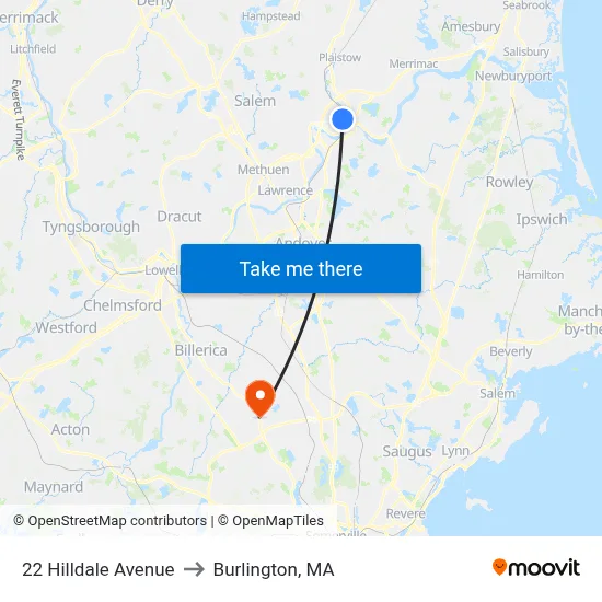 22 Hilldale Avenue to Burlington, MA map
