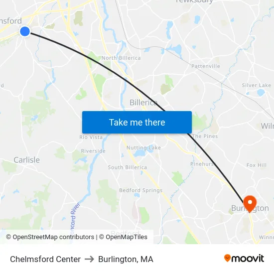 Chelmsford Center to Burlington, MA map