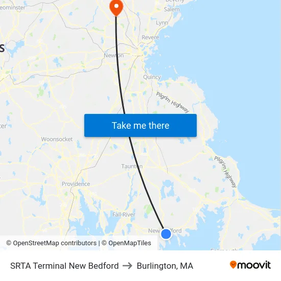 SRTA Terminal New Bedford to Burlington, MA map