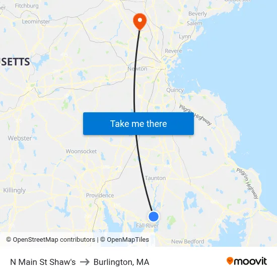 N Main St Shaw's to Burlington, MA map