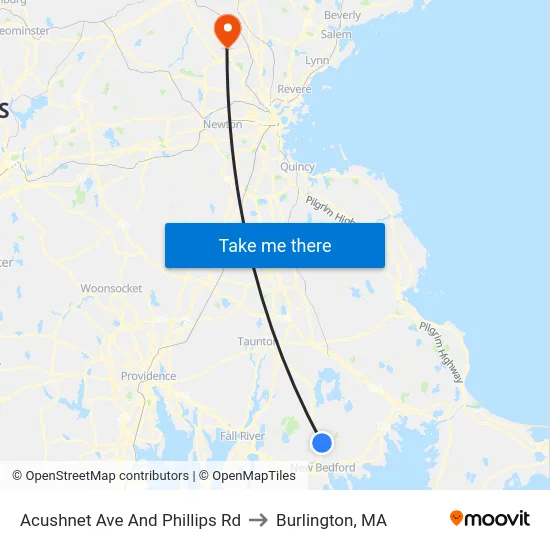 Acushnet Ave And Phillips Rd to Burlington, MA map