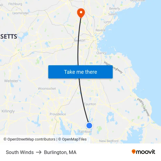 South Winds to Burlington, MA map