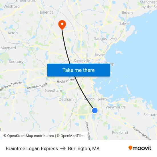 Braintree Logan Express to Burlington, MA map