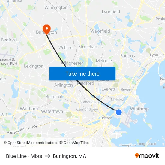 Blue Line - Mbta to Burlington, MA map