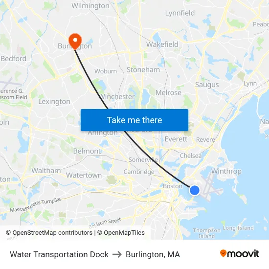 Water Transportation Dock to Burlington, MA map