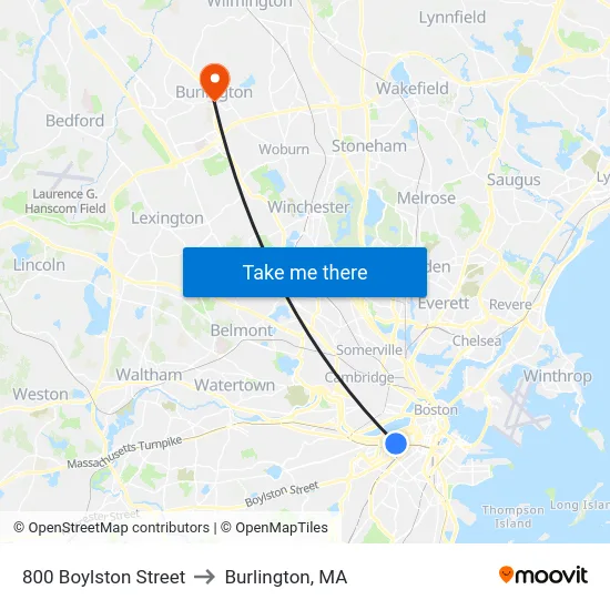 800 Boylston Street to Burlington, MA map