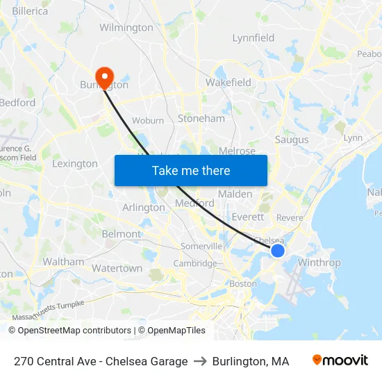 270 Central Ave - Chelsea Garage to Burlington, MA map