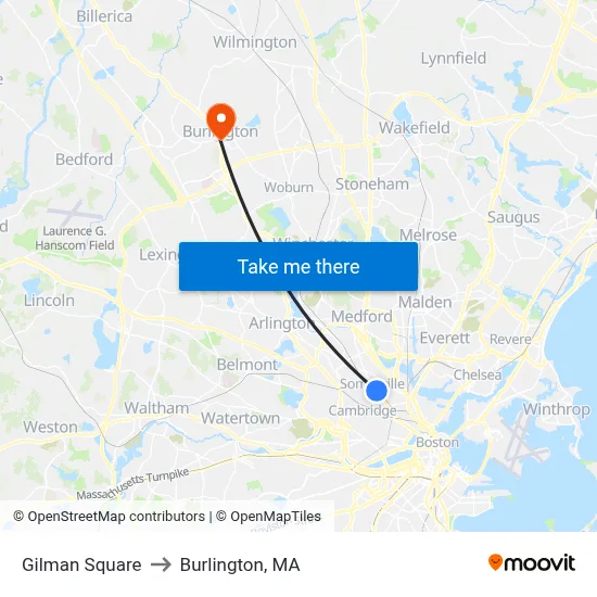 Gilman Square to Burlington, MA map