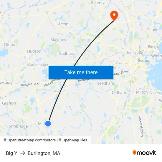 Big Y to Burlington, MA map
