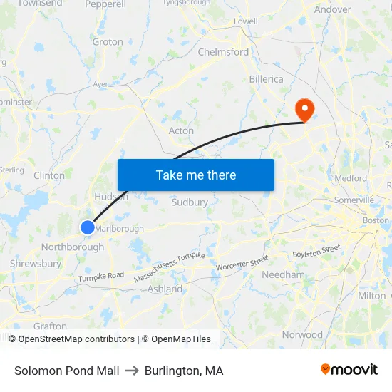 Solomon Pond Mall to Burlington, MA map