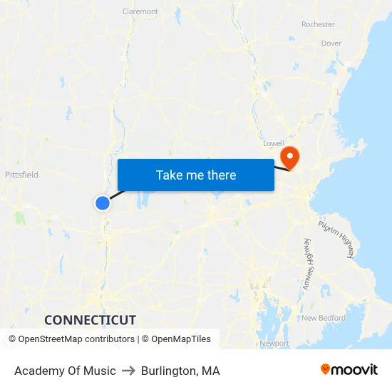 Academy Of Music to Burlington, MA map