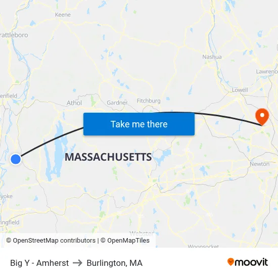 Big Y - Amherst to Burlington, MA map