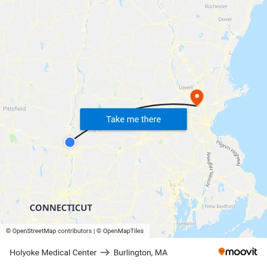 Holyoke Medical Center to Burlington, MA map