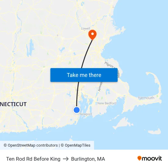 Ten Rod Rd Before King to Burlington, MA map