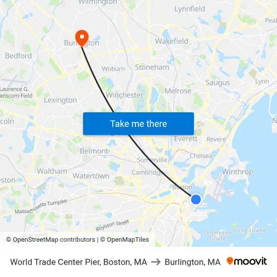 World Trade Center Pier, Boston, MA to Burlington, MA map