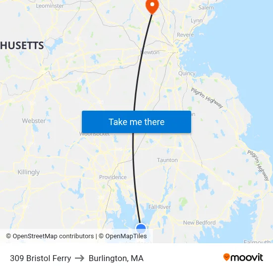 309 Bristol Ferry to Burlington, MA map
