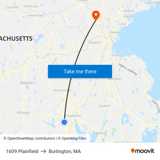 1609 Plainfield to Burlington, MA map