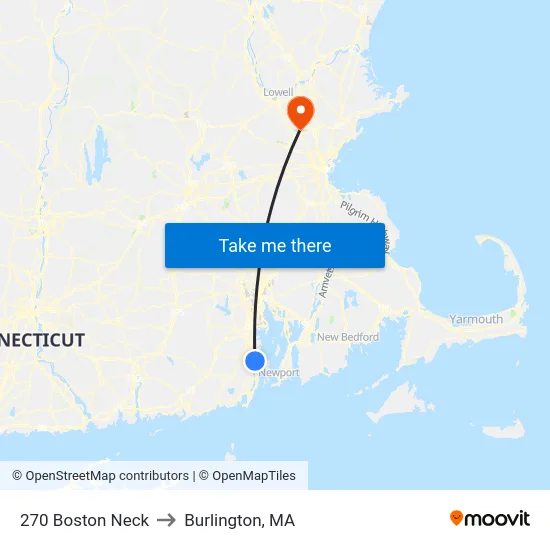 270 Boston Neck to Burlington, MA map