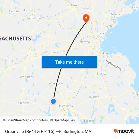 Greenville (Ri-44 & Ri-116) to Burlington, MA map