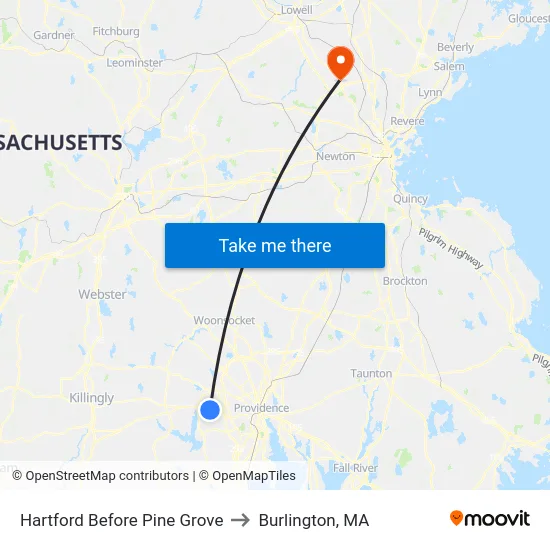 Hartford Before Pine Grove to Burlington, MA map