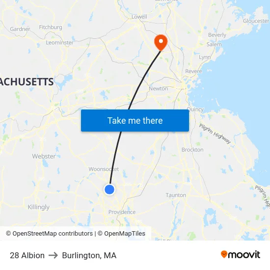 28 Albion to Burlington, MA map
