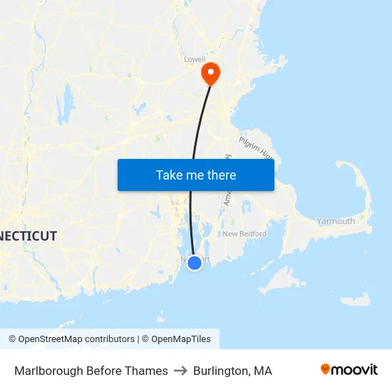 Marlborough Before Thames to Burlington, MA map