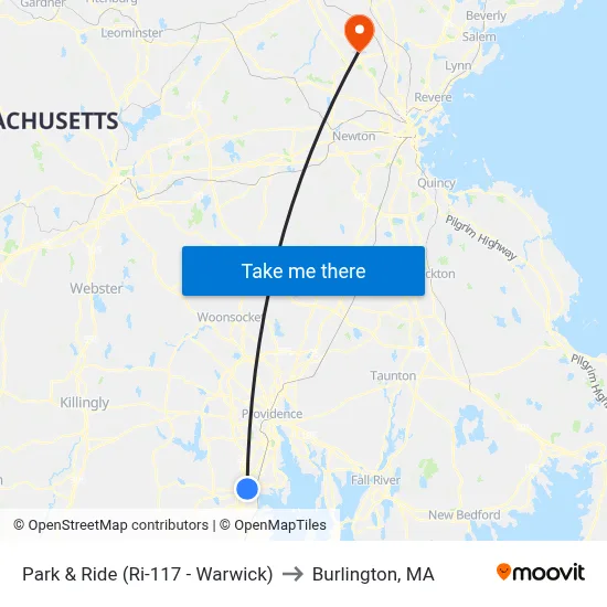 Park & Ride (Ri-117 - Warwick) to Burlington, MA map