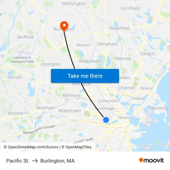 Pacific St. to Burlington, MA map