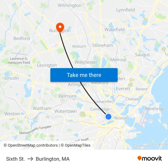 Sixth St. to Burlington, MA map