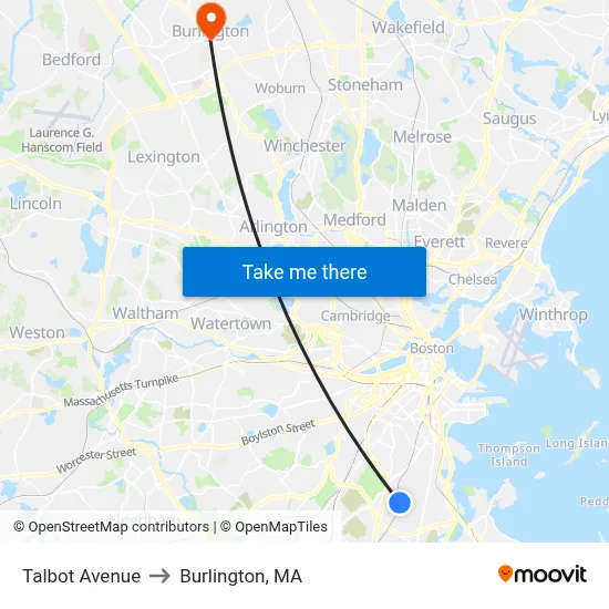 Talbot Avenue to Burlington, MA map