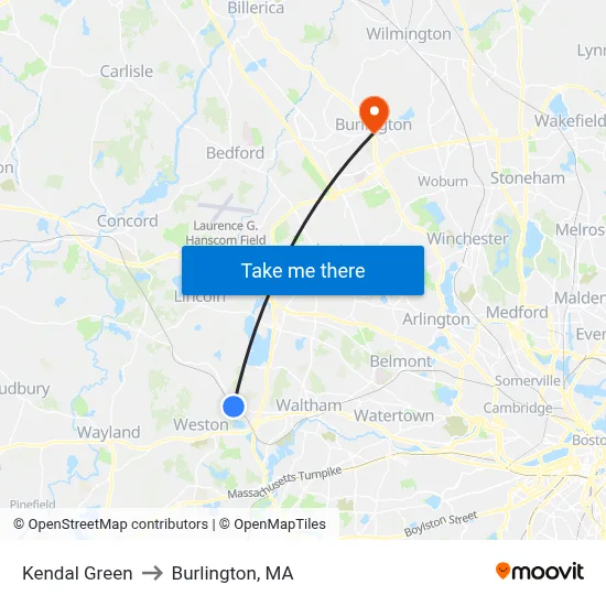 Kendal Green to Burlington, MA map