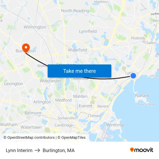 Lynn Interim to Burlington, MA map